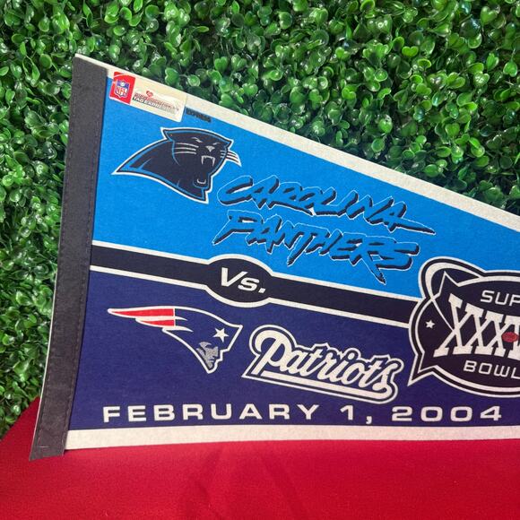 2004 Super Bowl XXXVIII New England Patriots' vs Panthers Pennant 2 Houston - Picture 7 of 11